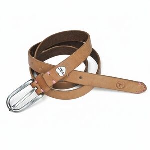 PINK Victoria's Secret 36-41" NEW Belt Narrow Brown Tan Leather Silver Buckle
